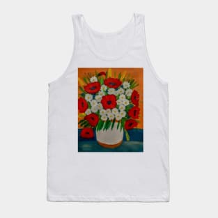 poppies that I painted with three different reds and some daisy's and long grass in white and bronze vase. Tank Top